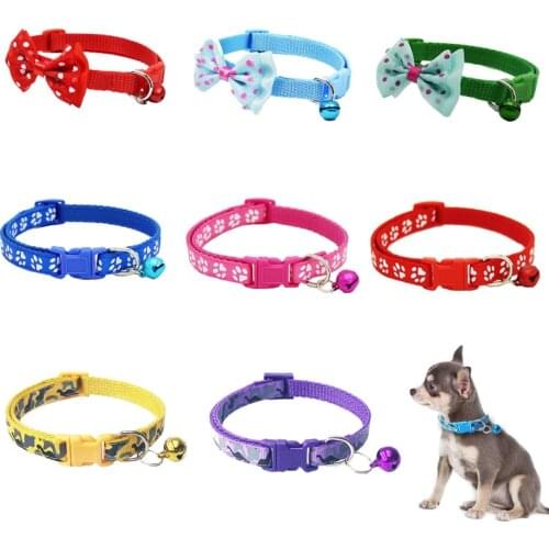 Pawstrip 0.4/0.6" Small Dog Collar Chihuahua Yorkies Nylon Puppy Collar Cute Bow Cat Collar With Bell Pet Collar For Dogs