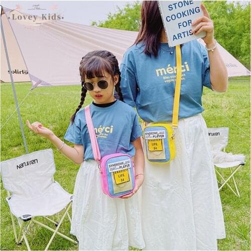 Toddler Girl Cross Bags 2021 New PU and Canvas Zip Up CrossBody Fashion Letter Cute Purse Kids Messenger Bag Korean Clutches