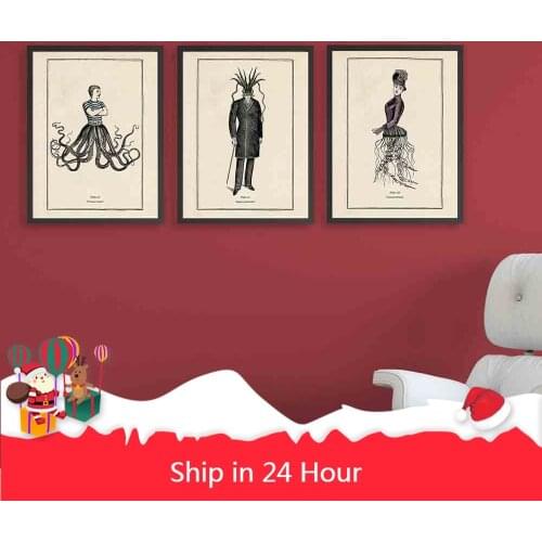 Vintage Octopus Print Canvas Painting Abstract Wall Art Cloakroom Poster Retro Gothic Steampunk Bathroom Wall Pictures Decor