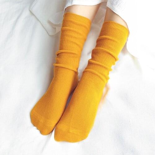 Women Tights Stockings Girls High Socks Loose Solid Colors Double Needles Knitting Cotton Long Socks Women Solid Color Socks