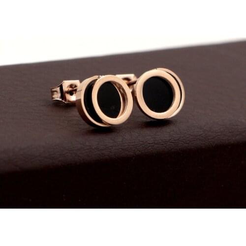 Martick New Arrival Dislocation Mini Round Stud Earrings Black/White Shell Rose Gold Color Stud Earrings For Woman Jewelry E17