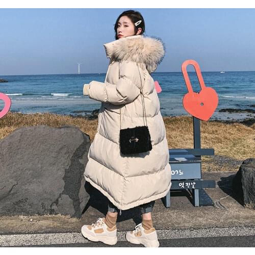 Bella philosophy Long Down Cotton Coat Women Parka Casual Winter Jacket Loose Warm Thick Winter Padded Fur collar Lady Coats