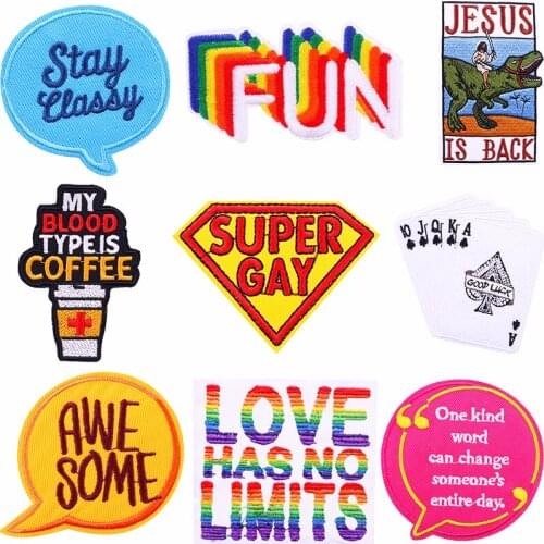 Dinosaur Badges Clothes Embroidery Patch Rainbow Letters Sewing Decorative Ironing Patches For T-Shirt Stripes Clothing Stickers