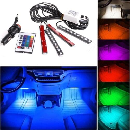 1PC Remote RGB Wireless Control Car Truck 9 LED Neon Interior Light Lamp Interior Mouldings for car accessories