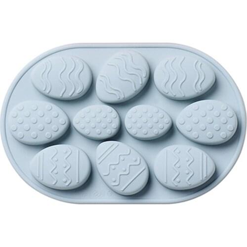 10 Cells Easter Egg Cake Mold with 2 Different Size Holes Silicone Multifunctional Baking Pan for Soap Candle Cookies E7