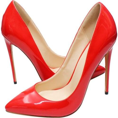 2021 Women Pumps Brand High Heels Black Patent Leather Pointed Toe Sexy Stiletto Shoes Woman Ladies Plus Big Size 13 14 15