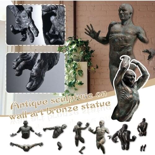 3D Through Wall Figure Sculpture Resin Electroplating Imitation Copper Abstract Character Ornament Statue Living Room Home Decor