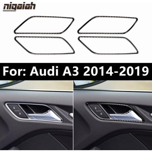 4pcs Carbob Fiber Car Interior Door Knob Frame Trim for Audi A3 8V 2014-2019 Inner Door Handle Decoration Stickers Cover