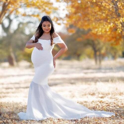 4# Women Vestido Pregnants Chiffon Splicing Off Shoulder Photography Props Trapless Long Maternity Dress Sukienka Ciążowa