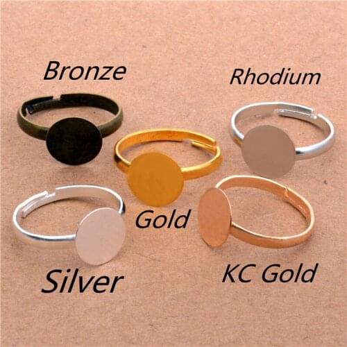 40pcs 10mm Pad Diy Silver Gold Bonze Nikel Ring Base Anillo Adjustable Ring Blanks Glue On Cabochon Rings Findings