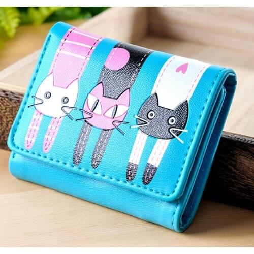 5pcs 2021 Women Purse Mini Wallet Female Hasp Zipper Animal Prints Cute Cartoon Cat Short Girl Bag Clutch PU Leather Money Clip