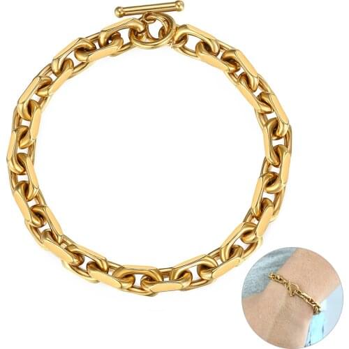9mm Stainless Steel Cable Link Chain Bracelets for Men Gold silver Color TO Clasp Wholesale Fashion Jewelry KB249