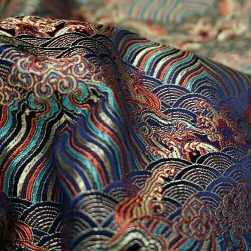 100*73cm Retro Chinese Style Satin Brocade Fabric Luxury Peacock Embroidery Fabric Diy Cheongsam Kimono Apparel Material