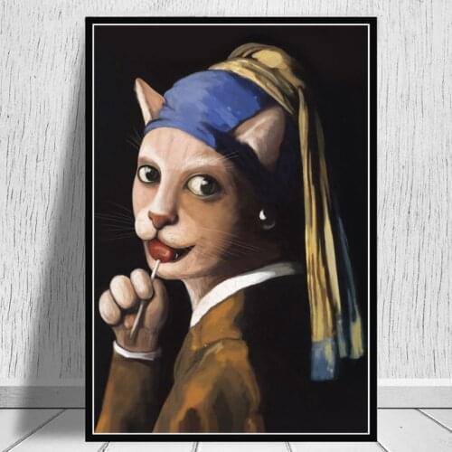 Big Mouth Girl With Pearl Earring Funny Animal Art Painting Posters And Prints Canvas Wall Picture For Living Room Decoration