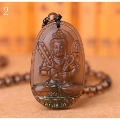 Natural Black Obsidian Hand Carved Chinese Buddha Lucky Amulet Pendant Necklace Fashion Jewelry Energy Healing Gift