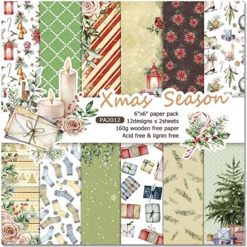 XMas season style Scrapbooking paper pack of 24 sheets handmade craft paper craft Background pad