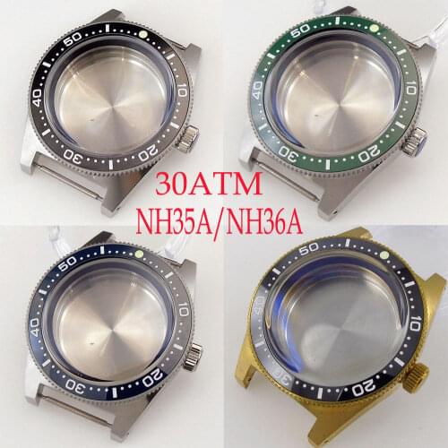 Sapphire/Mineral Diving Watch Case For NH35 NH36 300M Waterproof Solid Bronze/316L Steel Ceramic Rotating Bezel C3 Lume Dot
