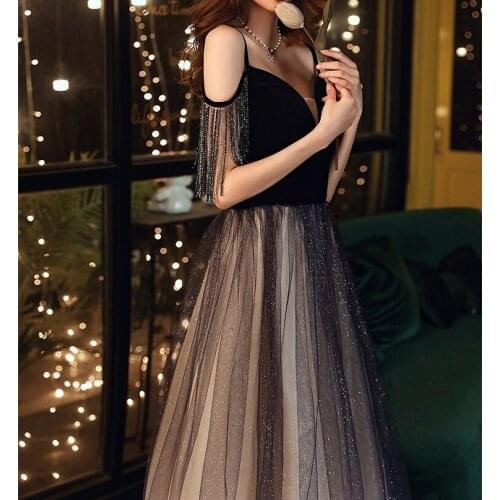 High-end Evening Dresses Atmosphere Queen Sling Spaghetti Strap Tassel Pleat Shiny Banquet Wedding Formal Prom Party Gowns 2021