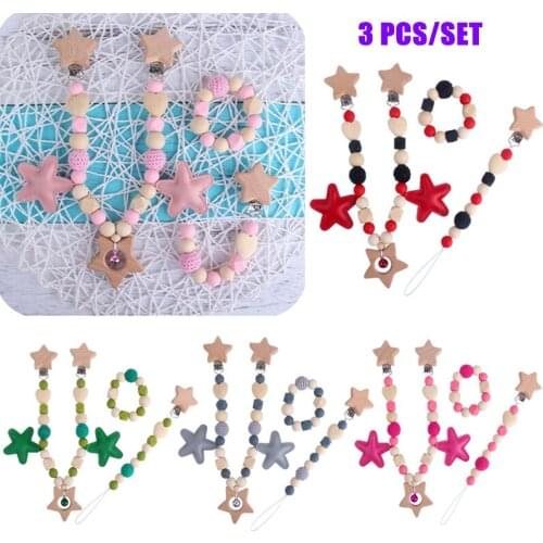 Wooden Baby Stroller Toys Baby Pacifier Clip Chain Silicone Beads Dummy Clip Baby Play Gym Hanging Toys For Pram Stroller Chain