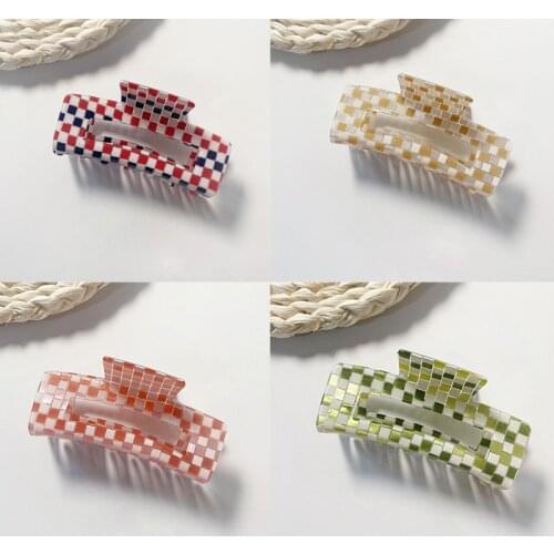 Elegant Pink Solid Plaid Grab Clip Large Acetate Hair Clip Crab Hair Claws for Women Girl Hair Accessories Hair Style Make