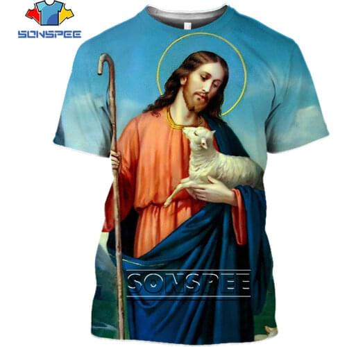 Western Religious Christ Jesus T Shirt 3D Printing Cartoon Anime God T-shirt Summer Harajuku Casual Streetwear Mens Clothing