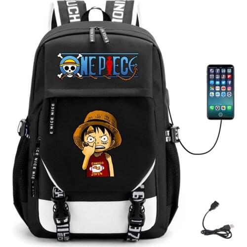 Anime One Piece USB Backpack Fabric Canvas Student Packsack Teenger Unisex Casual Schoolbag High Quality Laptop Bag