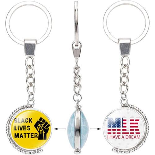 Julie Wang 1PCS Protest Keychain Double-sided Glass Black Lives Matter I Can't Breathe Cabochons Rotatable Key Chain Keyring