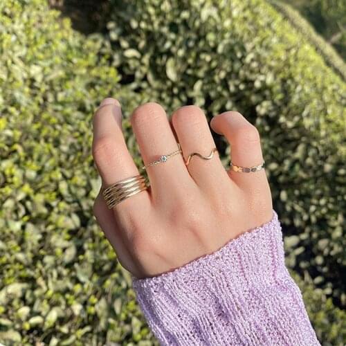 MENGJIQIAO 2021 New Punk 4pcs/lot Metal Wave Twist Rings For Women Girls Gold Color Finger Knuckle Ring Jewelry Gifts