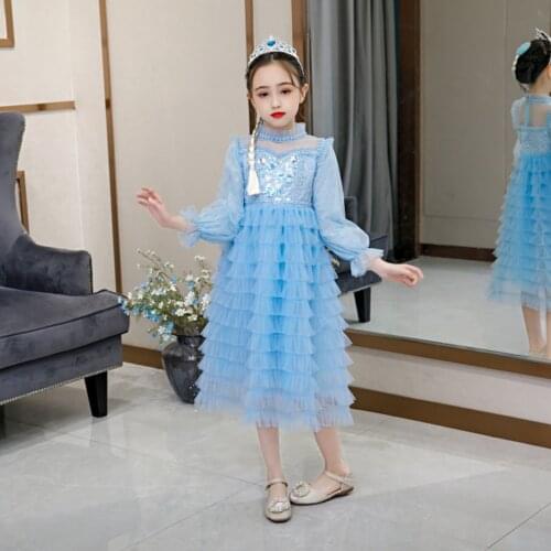 Fashion Infant Baby Girls Princess Dress Ruffles Sequined Print Long Sleeve Layered Dress Outfits 2-8 Years