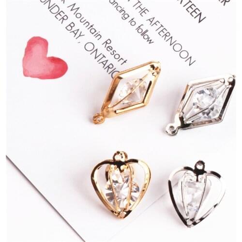 Trendy 10pcs/lot 3D Crystal Rhinestone Heart Gold-Color Silver-Color Charms Fashion Jewelry Accessories for DIY Craft