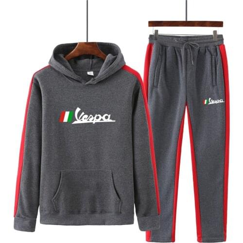 2021 Autumn Winter Vespa Electric Car Logo Printing Mens Hooded Suit Candy 14 Color Street Basic Couple Pullover Two Piece Set