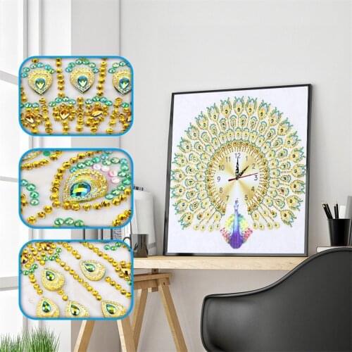 Wall Clock Special Shaped Diamond Painting Clock 5D DIY Diamond Embroidery Peacock Flowers Quartz of Rhinestone Home Decoration