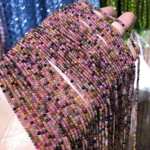Natural Stone Small Round Beads Color Tourmaline 2mm Loose Spacer Beads for Jewelry Making DIY Necklace Bracelet Accessories