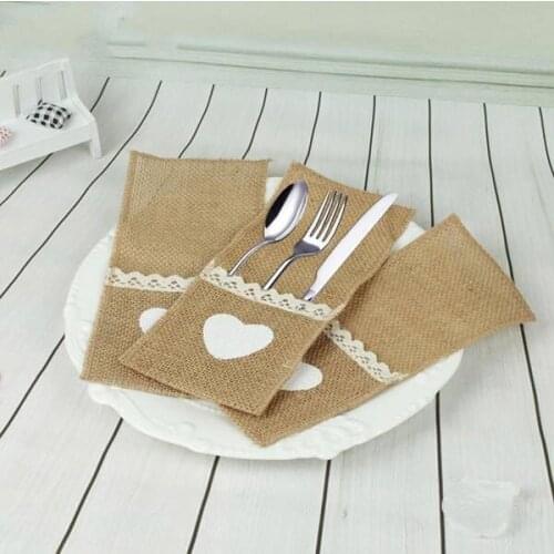 New Hessian Burlap Linen Lace Cutlery Holder Vintage Christmas Wedding Party Decorations Tableware Supplies