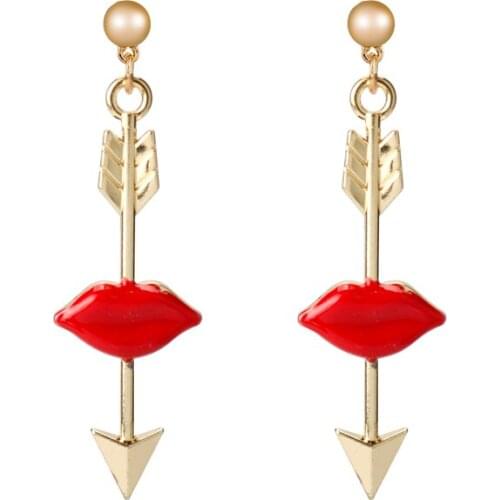 New Unique Sexy Red Lips Arrow Geometric Drop Earrings Acrylic Lip Shaped Long Earing For Women Punk Night Club Dancer Jewelry