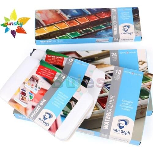 Hollan Van Gogh Beginners Solid watercolor Plastic box/Iron box 12/15/18/24/36 color portable set professional art supplies