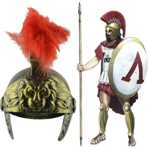 Plastic Samurai Helmet Spartan Hat Masquerade Cosplay Party Decor Medieval Ancient Roman Vintage Helmet Stylish Feather Lion Cap