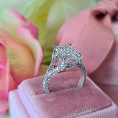 RandH 2.5 Carat 9*7mm Emerald Cut 14K White Gold Ring Band Setting Luxuery Engagement Moissanite Ring DEF Color VVS