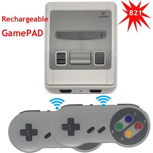 SUPER HD MINI Retro Classic Video Game Console TV Game Player Built-in 821 Games For SFC 2.4G Wireless Dual Rechargeable GamePAD