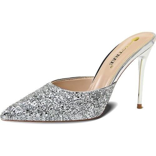 Fashion Women Shoes Sequined Stiletto Sexy Pumps For Women European Style Sandals For Women Shallow Ladies Shoes Female Slippers