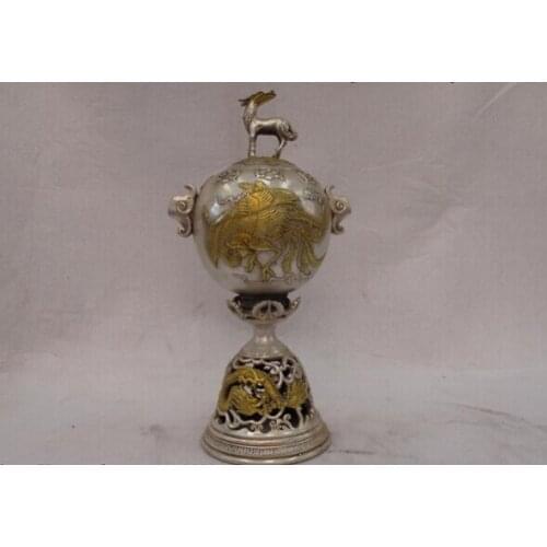 Song voge gem S0816 11 Chinese Palace White Copper Silver Gild Dragon Phoenix Lanterns Pot Vase