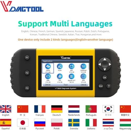 VDIAGTOOL VT600 VT300 VT360 ABS Airbag SAS BRT EPB DPF TPA TPMS Immo Oil Reset Injector OBD2 Diagnostic&Scanner Tool