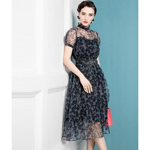 High End Retro Dress Summer WomenS 2021 New Product Temperament Perspective Holiday Style Floral Dress