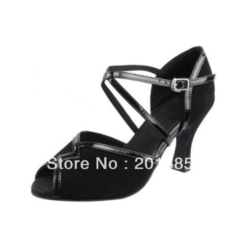 Ladies Black Suede Ballroom Latin Dance Shoes Wholesale Salsa Shoes Size 35,36,37,38,39,40,41