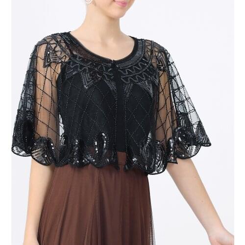 Womens Sequins Boleros Shrug Shawl Wedding Dresses Cover Up Flapper Cape Ladies 1920s Beaded Shawls Evening Party Bridal Wraps