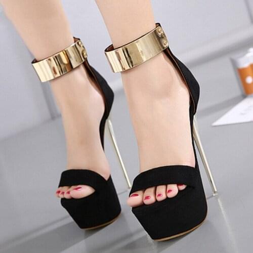 New Summer Shoes Women Peep Toe Flock Fashion Ankle With Ring Womens Sandals Thin Heel Pumps Platform Ladies Shoes XKD4259