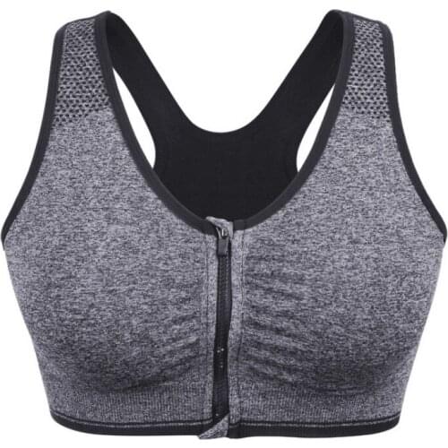 Women Front Zipper Closure Push Up Bras Shockproof Fitness Vest Removable Padded Wireless Tops Sports Bra