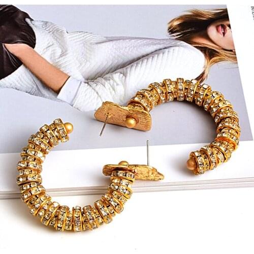 Hot Brand Gold Color Round Dangle Earrings Metal Statement Earrings For Women Crystal New Trend Fashion Jewelry