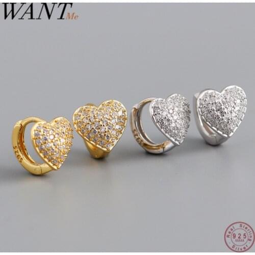 WANTME Fashion Real 925 Sterling Silver Pave Zircon Love Heart Stud Earrings for Women Party Wedding Jewelry Accessories 2020