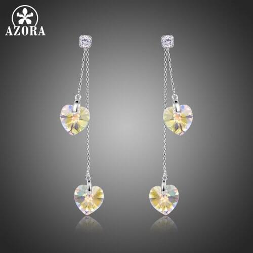 AZORA Romantic White Gold Heart Shape Austrian Crystals Drop Earrings for Women Fashion Jewelry for Valentines Day Gift TE0369